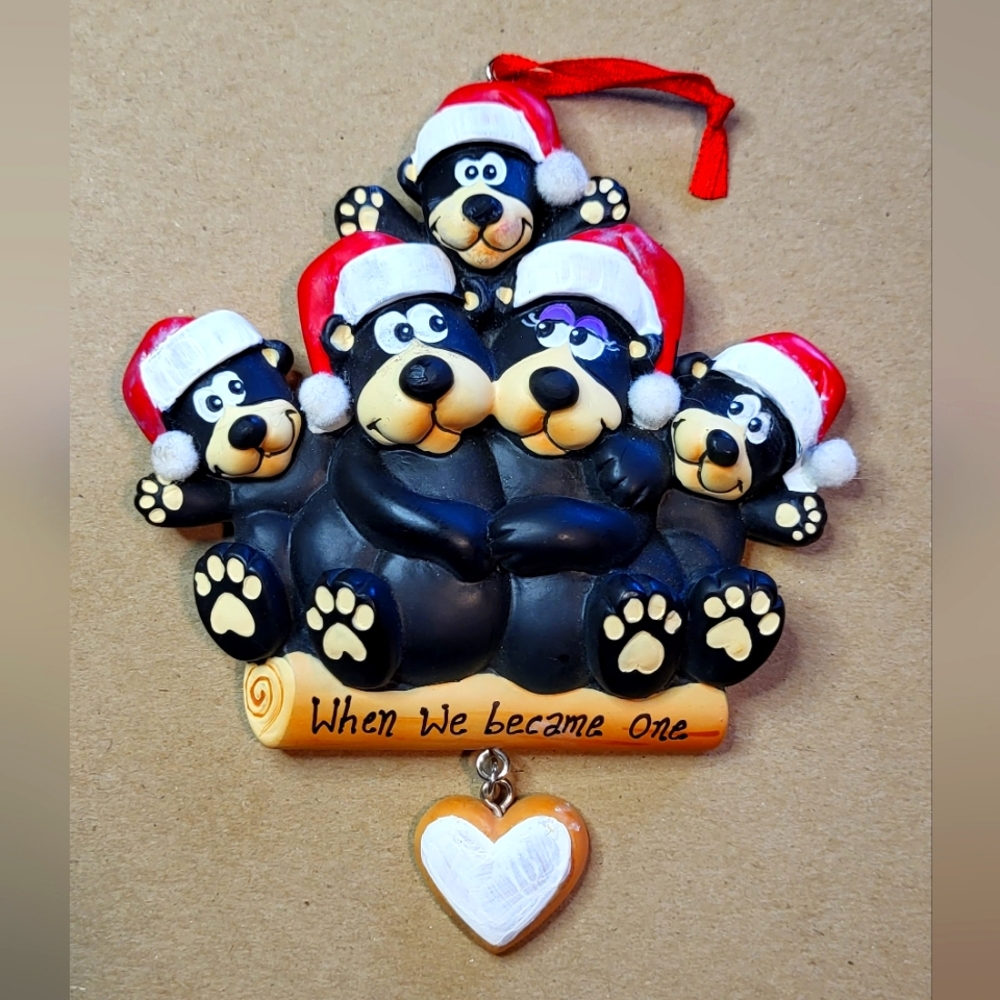 Can Personalize • Black Bear Christmas Ornament • Family of Five (5)